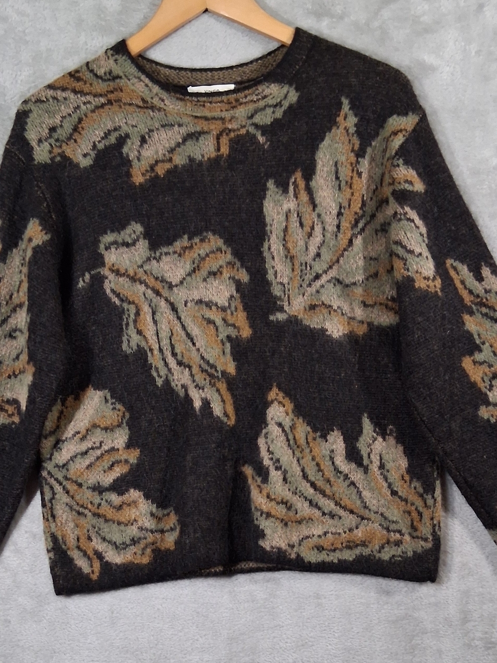 Vince Leaf Jacquard Mohair Alpaca Blend Knit Sweater Small Cozy Designer Wear